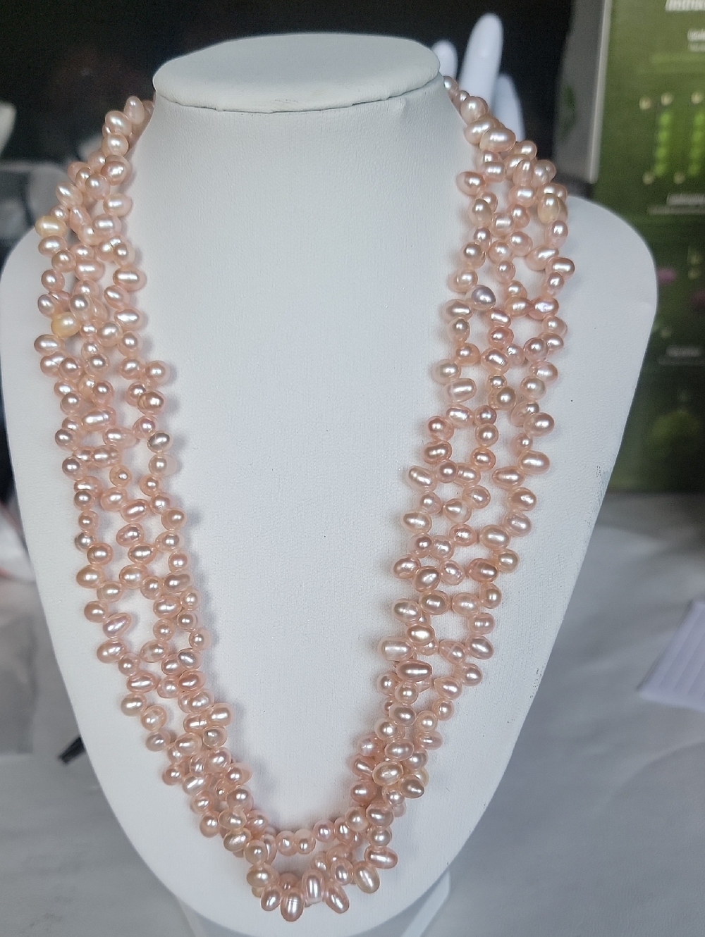 Elegant Freshwater Pearl Blush Pink Hand Knotted Necklace With Silver Clasp.
